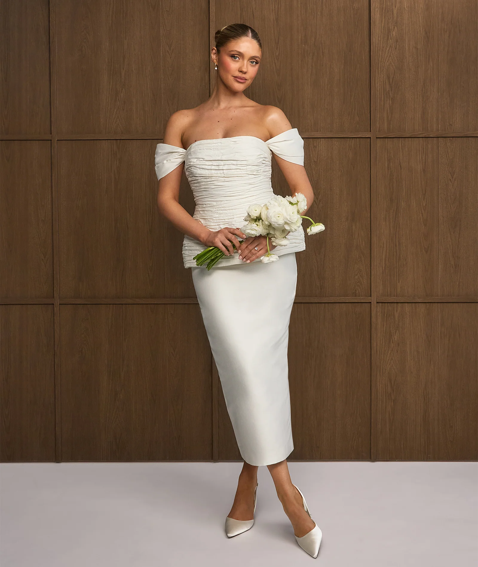 Bardot Peplum Midi Dress - Ivory - Image 3