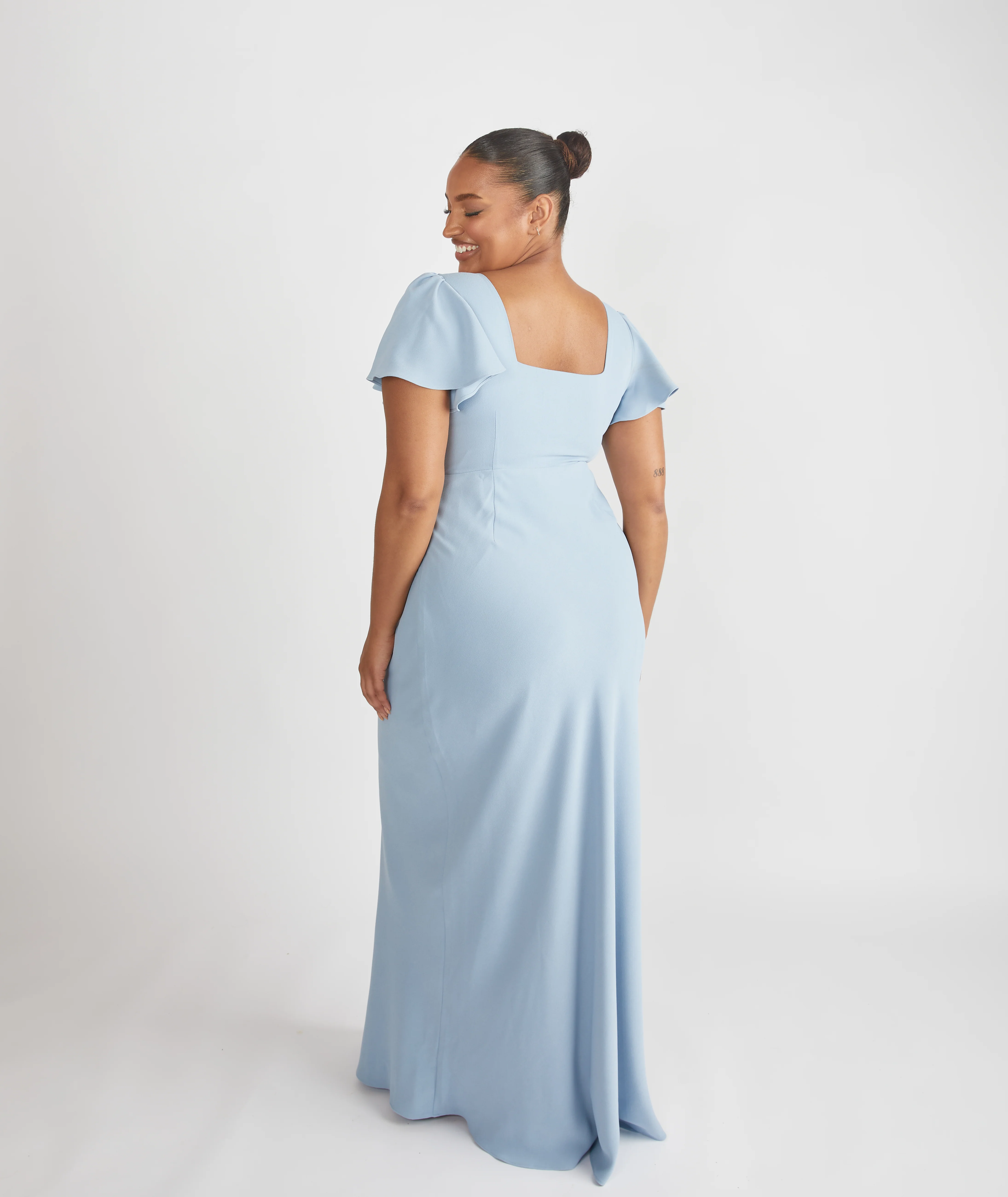 Square Neck Crepe Bridesmaid Dress - Pale Blue - Image 3