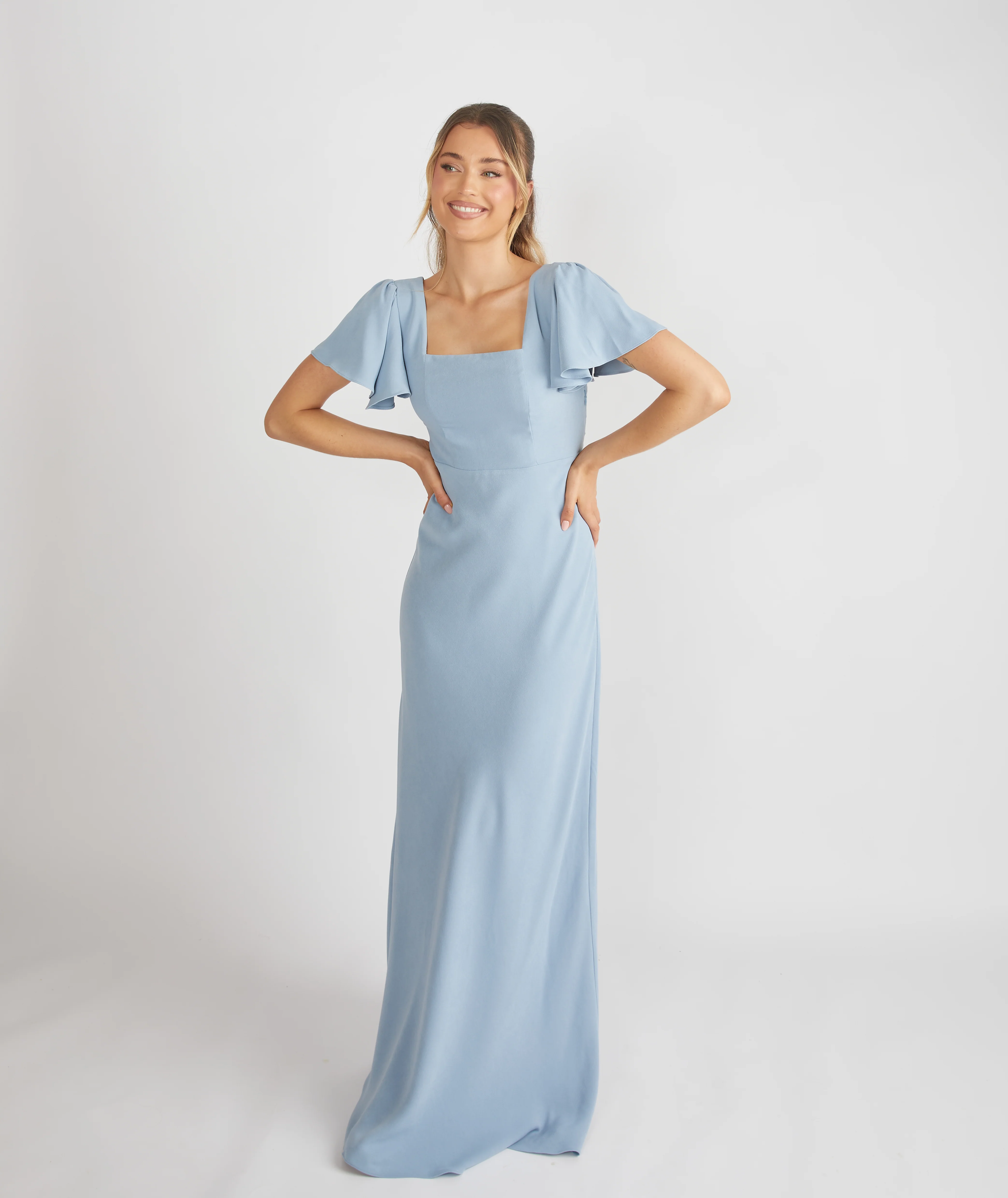 Square Neck Crepe Bridesmaid Dress - Pale Blue - Image 5